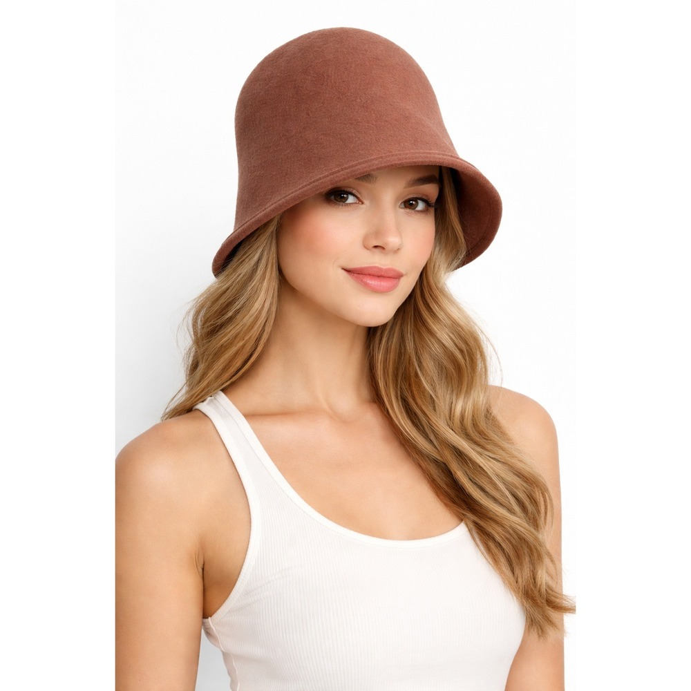 Toucan New York Los Angeles Brown Wool Felt Cloche Bucket Hat Womens Vintage